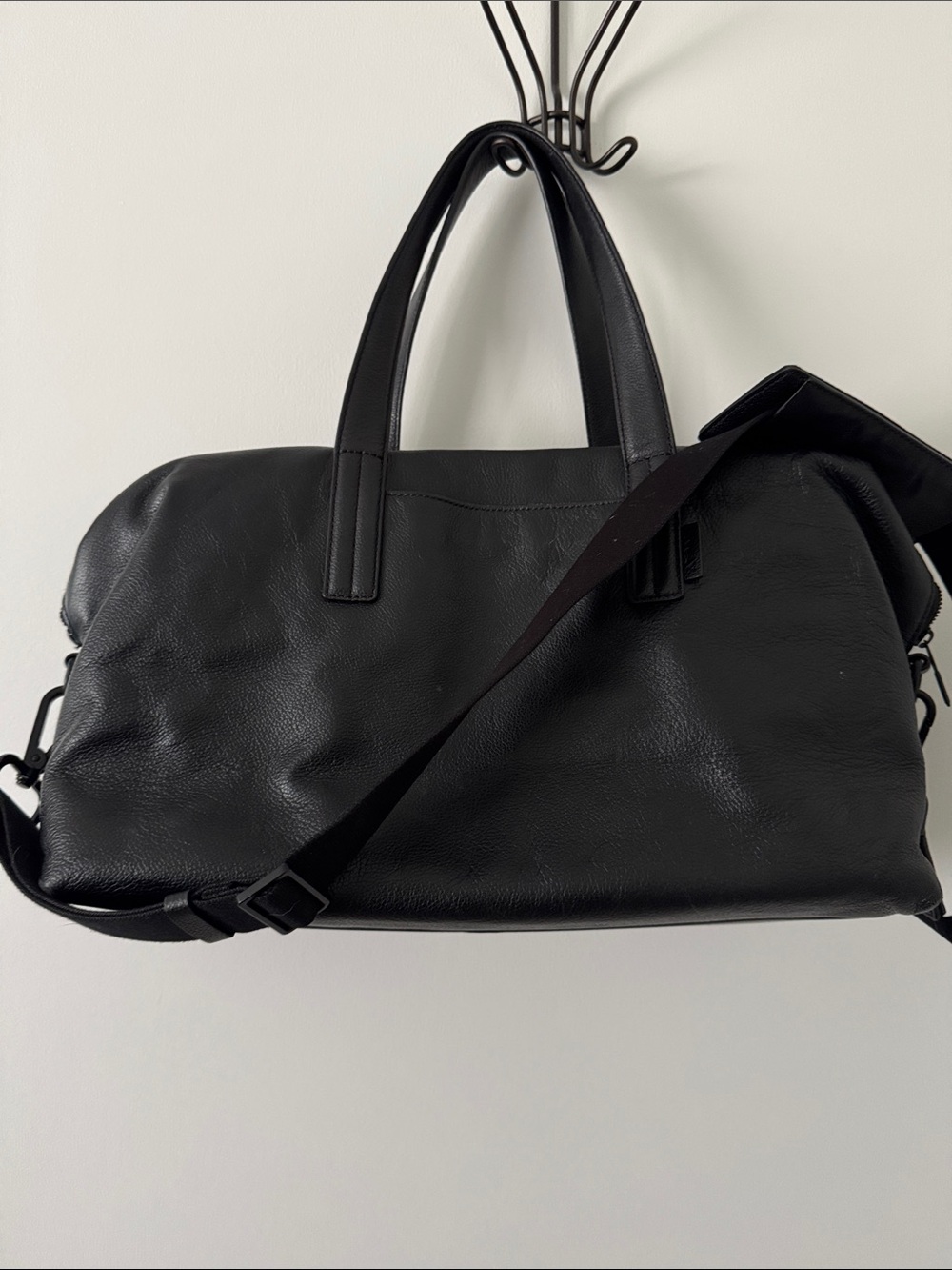 Away Everywhere Black Leather Travel Duffel Bag